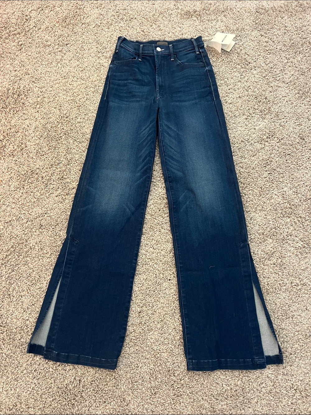 MOTHER Dark Blue Wide-Leg Split-Hem Jeans